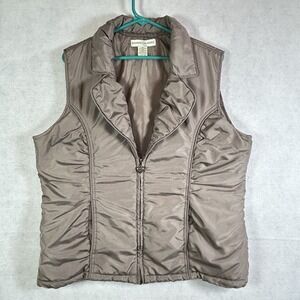 Bamboo Traders Puffer Vest - Women's XL - Shimmery Taupe Lapel/Collar Ruched